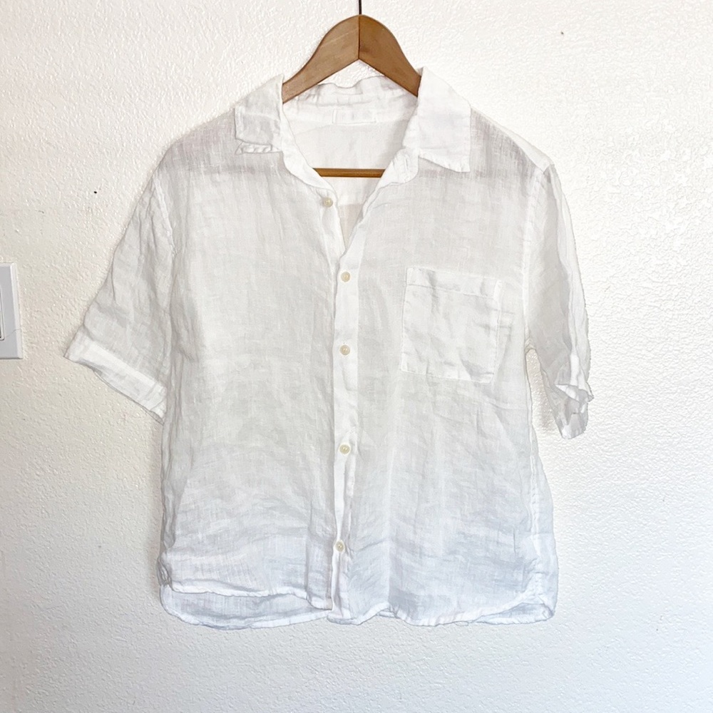 CP Shades 100% Linen White Button Front Blouse